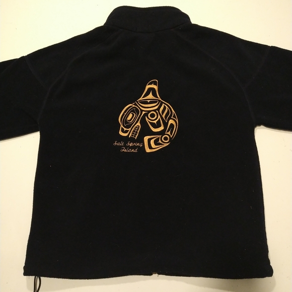 English bay fleece S blue Canada made measurement good condition native embroide - Picture 3 of 11